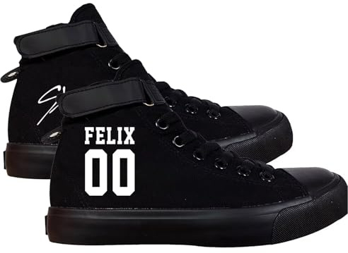 KPOP Skz Merch Schuhe Sneaker Felix Lee Know ChangBin Han I.N Felix HyunJin Seungmin Hiphop High-Top Canvas Schuhe, Schwarz-Felix00, 8.5 Women/7.5 Men