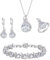 EVER FAITH 4 Stück Tropfen Cubic Zirconia Schmuck Set Glamour Anhänger Halskette Ohrringe Tennis Armband und Offener Ring für Damen Hochzeit Party Klar Silber-Ton