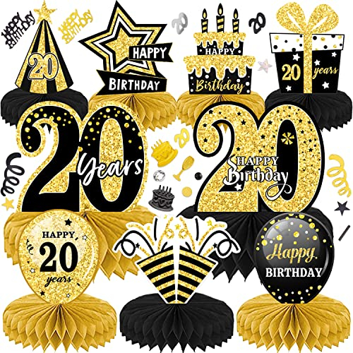 LWAIX 20. Geburtstag Männer Frauen 10Stk Geburtstag Dekoration Tischdeko Bienenwabe Mittelstück für Waben-Tischdekoration Party Zubehör Tischdekorationen Papier(20)