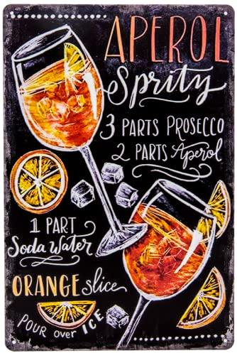 30 x 20 cm - Retro Blechschild, Bar Schild, Cocktail Rezept, Summer Feeling - Aperol Spritz - Prosecco