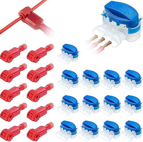 LAOJU 13PCS Electrical IDC 314-Box Cable Connector, 10PCS T Tap Wire Connector, Flame Retardant Nylon, Waterproof, Blue & Red, for Robotic Lawnmowers, Automotive Electronics