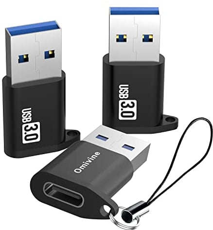 Omivine 3 Stück USB A auf Typ-C Adapter, 5Gbps Datensync Mit Schlüsselband, Buchse auf 3.0 Stecker für Smartphone/Laptop/Auto/Power Bank/Hubs/Kopfhörer/Mikrofon