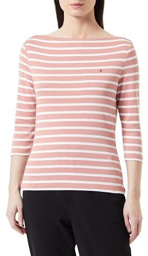 Tommy Hilfiger Women Long-Sleeve T-Shirt Slim Boat Neck, Multicolor (Breton STP/Teaberry/Ecru), L