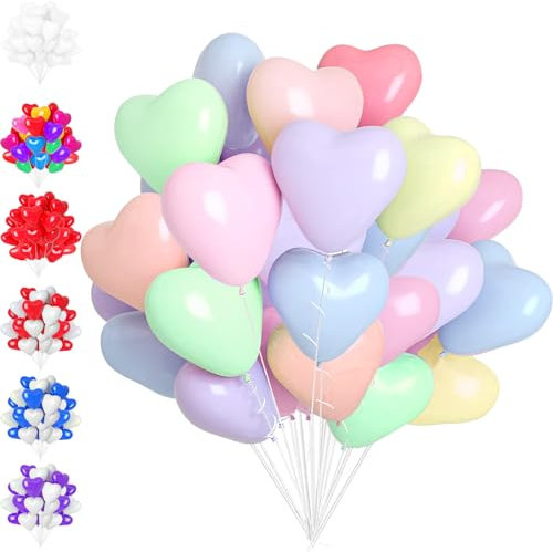 LUKIUP 50PCS Premium Herzluftballons Macaron, 50 X 30cm Latex Herz Ballon, Helium Herz Luftballon mit Herzform für Hochzeitsdeko Brautdusche Valentinstag Geburtstags Verlobung • 100% Naturlatex