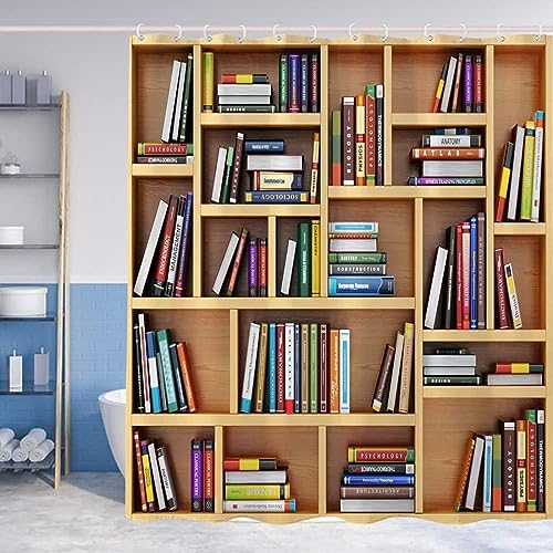 Tizhweqo Duschvorhang 200x200 Bücherregal Duschvorhang Bücherregal Badezimmer Vorhang Antischimmel Wasserdicht 3D Effekt Duschvorhänge Textil Polyester Stoff für Badewannen mit Haken