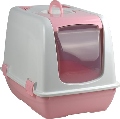 Cat Litter Box Closed Toilet With Clear Door Flap (Pink)
