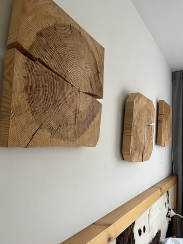 Wanddeko aus massiver Eiche im rustikalen Stil, Wanddekoration, Hängeholzbilder, Holzbilder (3, Eiche, 15x15x5cm)