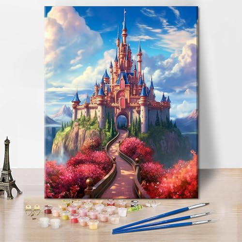 TISHIRON Peinture par numéro à faire soi-même pour adultes, château de rêve, peinture acrylique par numéros avec pinceaux, kits de peinture fantaisie par numéros sur toile pour la maison 40,6 x 50,8