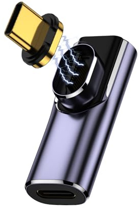 Aieloar Adaptateur magnétique USB-C à angle droit de 90 degrés, sortie USB 4.0 8K, charge 140 W, transfert de données 40 Gbit/s, compatible avec les appareils Thunderbolt 4/3 Type-C