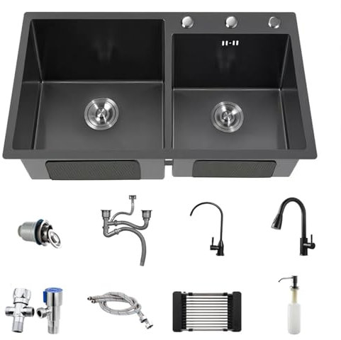 Fregaderos De Cocina Bajo Encimera De Dos Senos, Fregadero Multiusos De Acero Inoxidable, Fregadero Comercial De Acero Inoxidable, Accesorios De Cocina De Acero Inoxidable De 2 Senos ( Size : 78*43cm