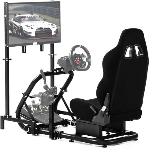 Dardoo G920 Pro Sim Racing Cockpit with Monitor Stand and Black Seat Driving Gaming Seat Fit for All Logitech G29 G920, Thrustmaster Xbox, PS4, PC, Includes only cockpit, seat and monitor stand(75+54)