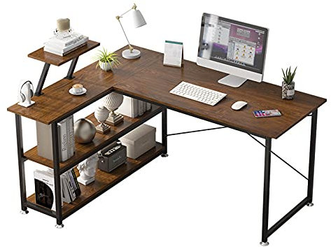 HASMI PC-Tisch Eck-PC-Schreibtisch, L-förmiger Schreibtisch, 119,4 cm, einfacher Home-Office-Schreibtisch mit Ablageflächen, rustikales Braun und Schwarz Kleiner Schreibtisch
