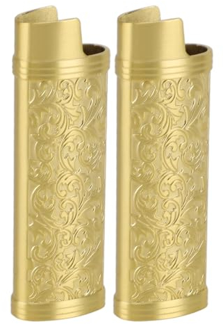 Vintage Botanic Design Feuerzeughülle aus Zinklegierung für BIC-Feuerzeug in Voller Größe Typ J6, Schutzhülle Im Stil (Gold)
