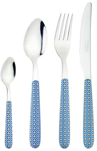 Grunwerg Greenworks 24 Piece Boxed Cutlery Set, Recycled Plastic, Eco-Friendly, Tiles, Blue Mosaic