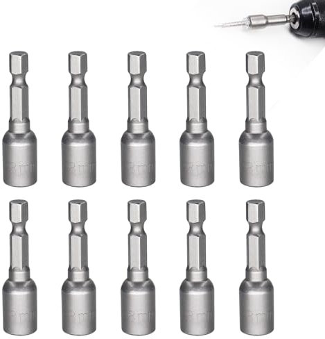 Okaywork 10 Stück 8 mm Magnetische stecknuss set Stecknuss Nuss 1/4 Zoll Hex Bohrer sechskant bit set Adapter Metrische vielzahn nuss satzInnensechskant für Bohrer oder Akkuschrauber Zubehör