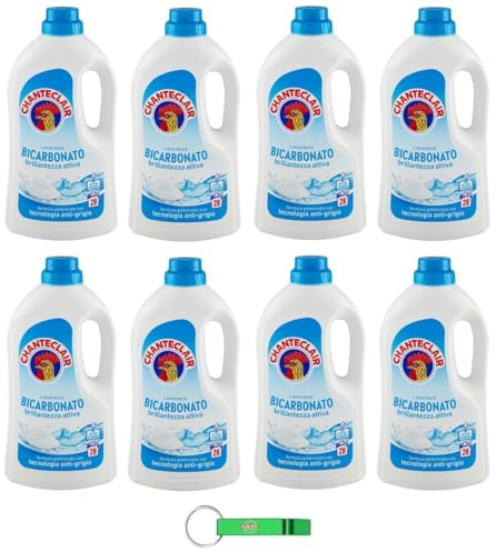 8 x Chanteclair Lavatrice Bicarbonato Detersivo Liquido per Lavatrice - Detersivo 28 lavaggi 1260 ml + portachiavi Beni Culinari