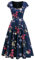 Berylove Blumenkleid Elegante Kleider Damen Cocktailkleid Damen Elegant Für Hochzeit Konfirmationskleider Cocktail Kleider Für Damen 50Er Jahre Kleider BLP8009 NavyFlower M