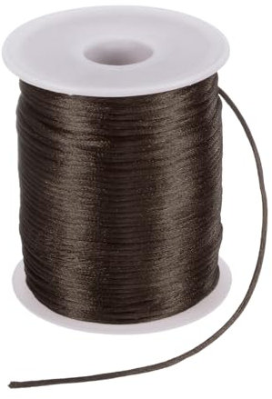 sourcing map Satin Nylon Cord String 2mm 330 Feet Silky Smooth Bracelets String for Macrame Kumihimo Chinese Knot Necklaces Beading Jewelry Making, Brown