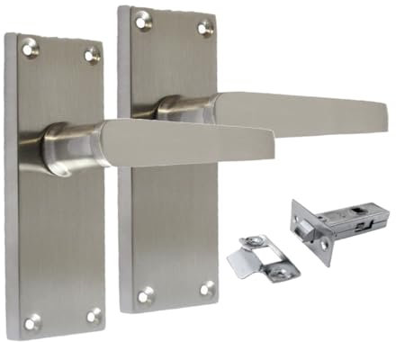 Satin Nickel Straight Door Handle Set - Victorian Style Internal & External Lever Door Handles with Backplate 118mm x 42mm Sets (1 Pair of Latch Handles + Tubular Latch)