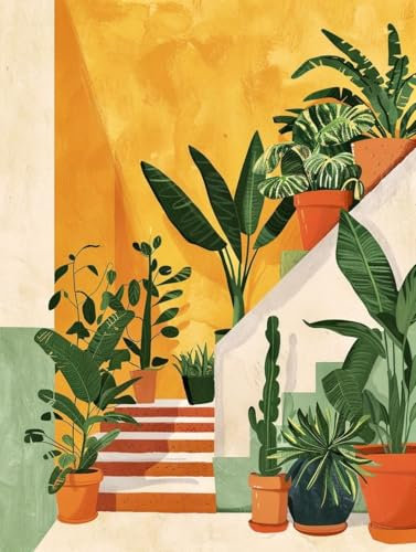 SULISO Peinture par Numéro Fleur Adulte avec Pinceaux et Acryliques Bricolage Peintures Kits pour Adultes Enfants Seniors Débutant,Sans Cadre 40x50cm,Verdure de l'escalier