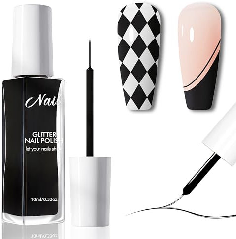 Liner Gel Nagellack - Painting Gel Nagellack Nail Art für Nageldesign, Schnell Trocknend, Kein UV/LED Licht Erforderlich, Dünner Pinsel für Swirl, French Maniküre & Salon Nail Polish - 10ml (Schwarz)