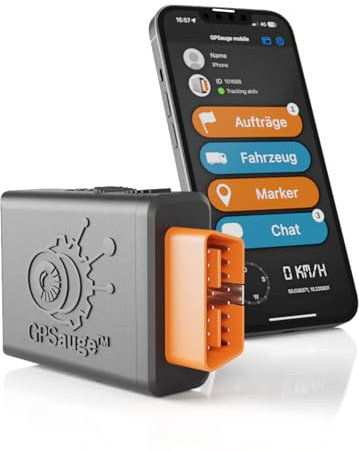 GPSauge OBD Telematik: GPS Tracker für Ortung + Objekterkennung + Telemetriedaten + elektronisches Fahrtenbuch mit Fahrer App + Fuhrparkmanagement Software inkl. 1 Jahr Lizenz, sofort einsatzbereit!