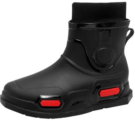 Stivali di gomma da uomo, 39 – 44 EU, invernali, imbottiti, leggeri, impermeabili, a mezza altezza, in gomma, Nero 1, 43 EU