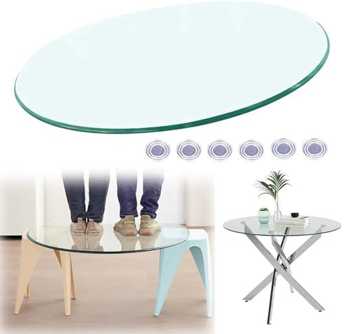 KXWOQ3ED Plateau de Table en Verre Trempé Transparent, 38 cm à 100 cm Dessus de Table en Verre Rond, Protection du Surface de Table pour Tables de Salle à Manger, Tables Basse(100cm(40In))