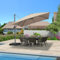 PURPLE LEAF Parasol Déporté 3 × 3 m, Parasol de Jardin Extérieur avec Base Lestée, Base Croisée, Manivelle, 8 Baleines en Aluminium, UV 50+, Réglable en Hauteur et Rotation à 360°, Taupe