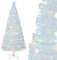 GYMAX 180 cm Künstlicher Weihnachtsbaum, Christbaum mit PET-Zweigspitzen & 30 Bunte Schneeflocken-LED-Licht, Tannenbaum mit Sternenlicht & Metallständer, Weiß