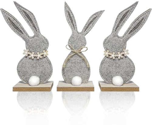 Forbabe 3 Stück Osterhasen Deko Filz, Osterhasen Figuren zum Hinstellen | Niedliche Osterdeko Holz Hase Aufwendige Osterdeko Modern Oster Deko Tisch Filzhasen für Osterfeier und Osterdekoration Innen