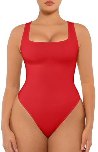 FeelinGirl Seamless Bodysuit Square Neck Tummy Control Shapewear | Body Shaper for Women Thong Sleeveless Bodysuit Tummy Support