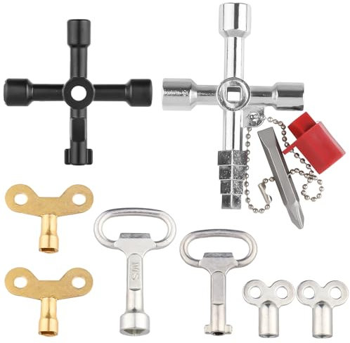 kayqbonke Set of 8 Heater Bleed Keys with Control Cabinet Key, Versatile Triangle Key, Metal Universal Key, Tap Key for Radiators, Valves, Elevators