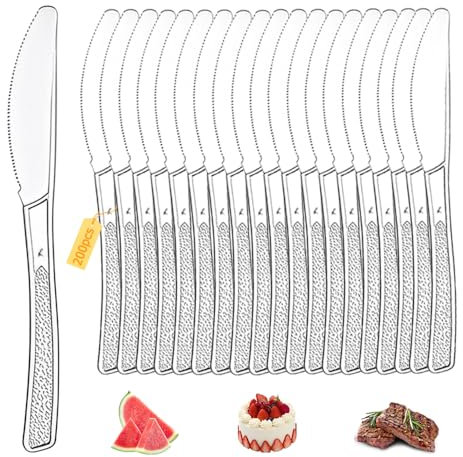 Plastikbesteck, Party Besteck Plastik, Plastik Messer Plastikgabeln Party Besteck Wiederverwendbar für Familie Partys Geburtstagsfeiern Hochzeiten (Transparent, 200 Stück Plastikmesser)