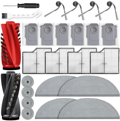 Lot de 26 accessoires pour robot aspirateur Roborock Saros 10, 2 brosses principales, 6 sacs à poussière, 4 chiffons de nettoyage, 4 essuie-glaces, 4 filtres, 4 brosses latérales, 1 brosse de