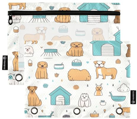 Mnsruu Astuccio per matite a 3 anelli, 2 pezzi, con cerniera, finestra trasparente, con cerniera, per articoli da ufficio, Multicolore, Taglia unica, Organizer per borse