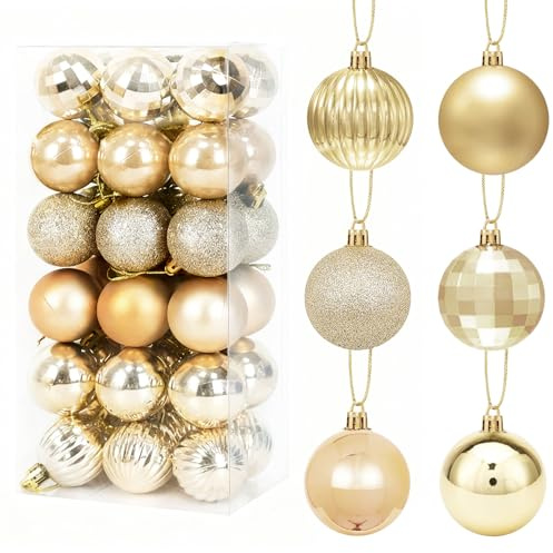 Forbabe Weihnachtskugeln Champagner Gold 6cm, 36 PCS Weihnachtskugeln Kunststoff Christbaumkugeln Weihnachtskugelset Tannenbaum Kugeln,Weihnachtsbaum Deko,Bruchfeste Ornamente für Weihnachten Deko