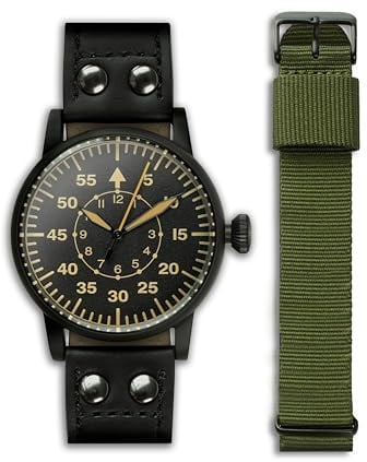 Wartime | Militäruhr aus dem Zweiten Weltkrieg | Vintage Luftwaffe | Schweizer Quarzwerk mit echtem Lederband und wasserdicht bis 10 ATM | Das perfekte Erinnerungsstück