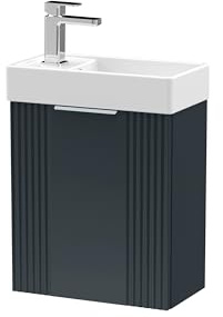 Balterley Vanity Unit with Basin Wall Hung, Single Door Soft Close with Rectangular Sink & Handle, Bathroom Vanity Units with Basin, Partial Fluted Sink Cabinet - 400 x 222 x 438mm (Dark Grey)