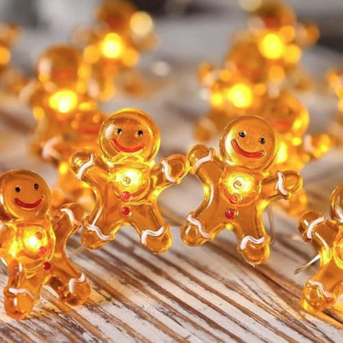 Auzlya Weihnachtsdeko Lichterkette,300cm 30LED Lebkuchenmann Lichterkette | Weihnachtsdeko Lichtervorhang Batteriebetriebene,lichterkette Weihnachten für Weihnachtsbaum Kamin Party Garten