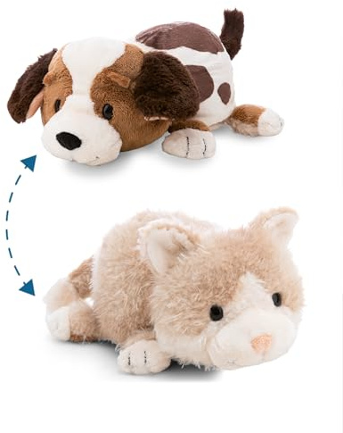Kuscheltier Katze & Hund 25cm mit Wendefunktion 2in1 - beige - Stofftier aus weichem Plüsch, niedliches Plüschtier zum Kuscheln und Spielen, für Kinder & Erwachsene, tolle Geschenkidee | 62848