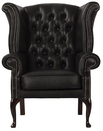 ROYALSOFA Sessel Chesterfield Queen, Ledersessel mit Knopfheftung, Holzrahmen & Weich Gepolsterten Armlehnen, Pflegeleichter Einzelsessel für Wohnzimmer, Büro, Praxis, Kanzlei & Hotel, Schwarz
