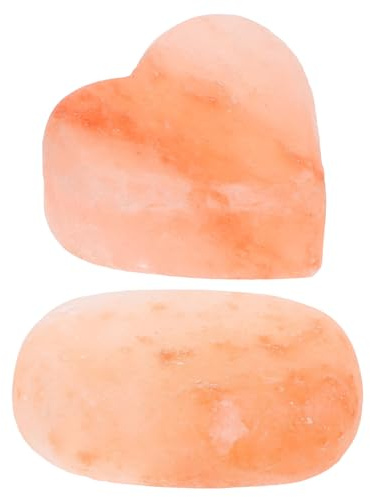 WRITWAA Himalayan Salt Massage Stones with Moisture Sensitive Protection and Foot Exfoliation 2pcs Natural Mineral Salt Soap Polished Heart and Oval Shapes for Body Massage and Shower