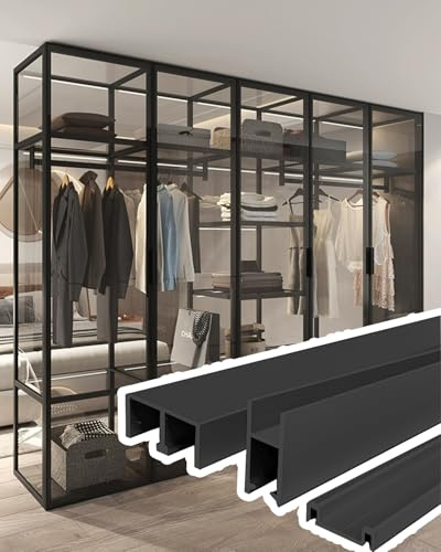 Sliding Door Kit U Channel Framed for 0.8 mm. Thick Fixed Glass Door Track 80 90 100 120 140 160 cm Glasa Display Cabinet Track, Wardrobe Door Slider(Black,174cm/68.5inch)
