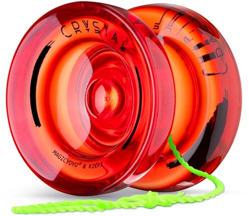 MAGICYOYO JoJo K2 Crystal, Profi reaktionsfreudiges Yoyo für Kinder | Dual Purpose YoYo für Kinder und Anfänger & Fortgeschrittene, mit 12 Jo Jo-Schnüren, Yo Yo Lager & Werkzeug(Kristall Rot)