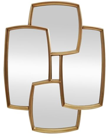 invicta INTERIOR Moderner Wandspiegel QUADRA - 90cm - Gold - variabel aufhängbar Vier Spiegel 3D Effekt