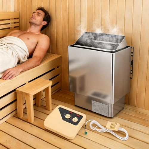 GIDRLL Elektrischer Saunaofen 6 kW für Innen- und Außenbereich mit externer Steuerung, 3-Stunden-Timer, Temperaturregelung 0°-120°C, geeignet für 6-8 m³, ideal für Gewerbe und Private Nutzung