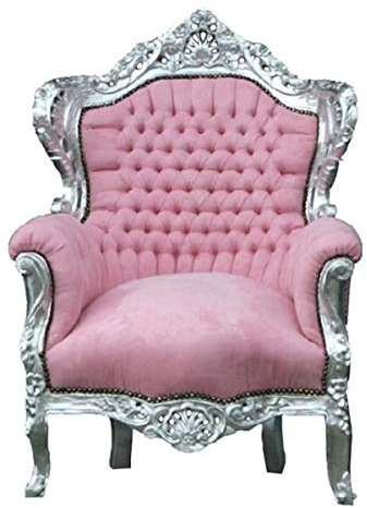 Casa Padrino Barock Sessel King Rosa/Silber 85 x 85 x H. 120 cm - Barock Möbel