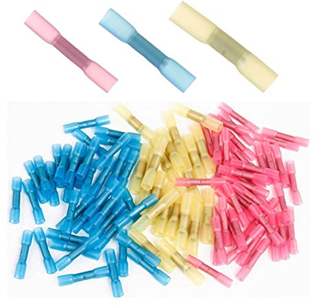 Shentian 100 Butt Connectors Assortment Shrinkable Hot Glue (40 Red / 40 Blue / 20 Yellow)