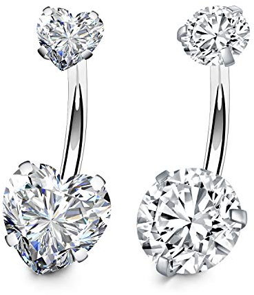 FECTAS 2er Silber Bauchnabelpiercing Barbell Set 14 Gauge Chirurgenstahl Piercing Bauchnabel Schmuck